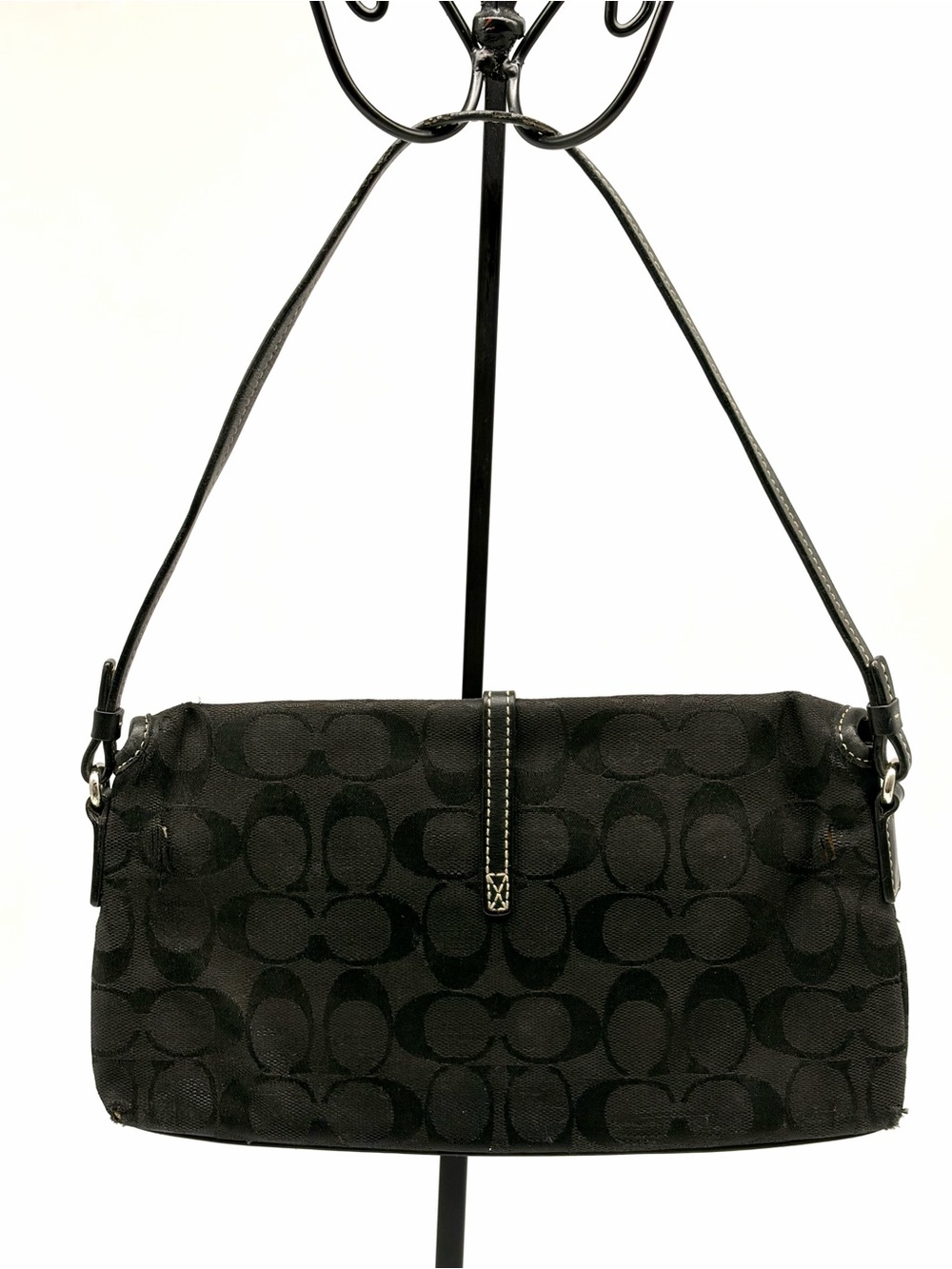 Coach Black Signature Canvas Leather Shoulder Clutch Clip Bag Small Y2K - Picture 3 of 9